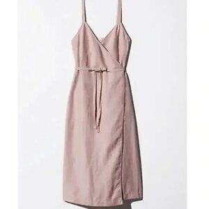 Aritzia Wilfred Linen Astere Wrap Midi Dress Sundress Light Blush Rose Pink XS